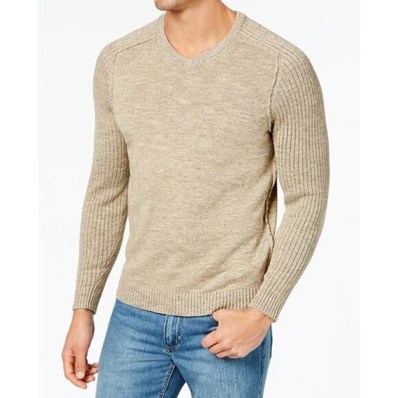 Tommy Bahama Large Cotton Wool Reversible Gran Rey Flip VNeck Sweater Beige Mens - Picture 11 of 12
